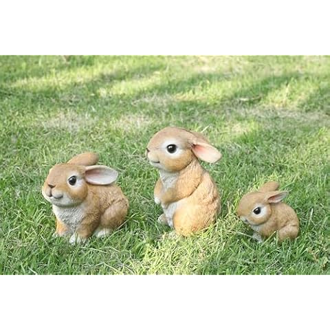JORAE Bunny Statues Garden Decorations Set of 3 Outdoor Easter Rabbit Figurines for Yard Home Decor Table Animal Sculptures Indoor, Polyresin, Brown Cover