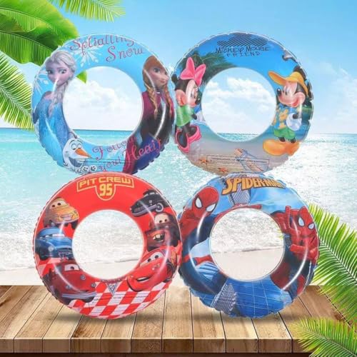 Image of Pack of 4 Inflatable Swimming Ring for Kids | Age 3 to 10 Years | Cute & Colorful Cartoon Design | Pool Float Tube for Summer Fun, Beach & Swimming Pool Use BY-SEKOY
