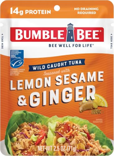 Bumble Bee Lemon Sesame &amp; Ginger Seasoned Tuna, 2.5 oz Pouch - Ready to Eat - Wild Caught Tuna Pouch - 14g Protein per Serving - No Draining Required (Pack of 5)