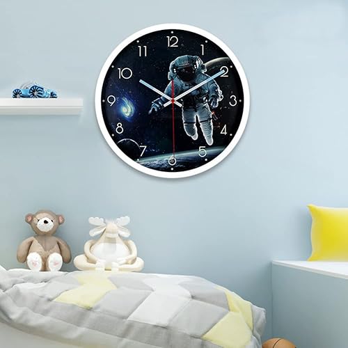 Miniatura 5 de Spaceman - Reloj de pared con tema de astronauta, 12 pulgadas, luz nocturna luminosa y silenciosa, reloj de pared con movimiento silencioso y
