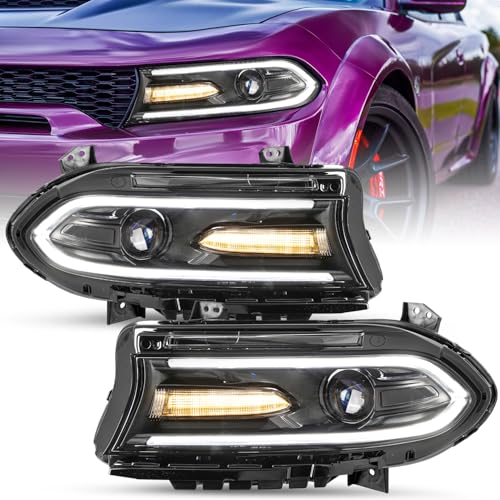SOCKIR Headlight Assembly Replacement for 15-22 Dodge Charger [Halogen Type] Projector Headlamp 1 Pair (LH+RH)