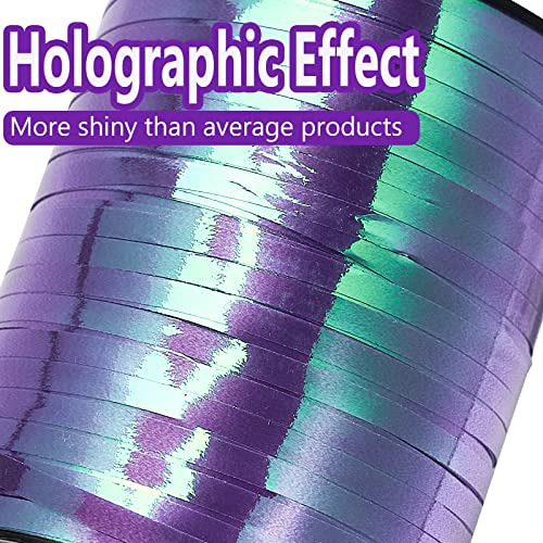 Image of PartyWoo Purple Curling Ribbon, 500 Yard for Crafts, Balloons, Gift Wrapping - Lavender Holographic Iridescent Color String for Florist Flower (1 Roll)