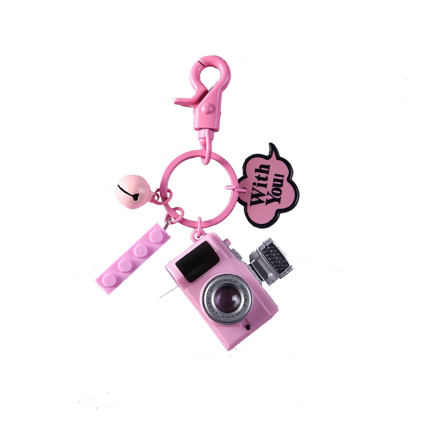 Mini caméra porte-clefs : pendentif rose pour clés et décoration sac