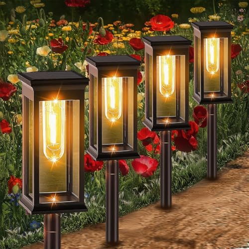 Amzxart Solarlampen für Außen Garten, 8 Stück Solar Gartenleuchten, IP65 Wasserdichte Solarleuchten Gartens, Auto On/Off Solarleuchten für Balkon, Rasen, Terrasse, Hof, Warmweiß
