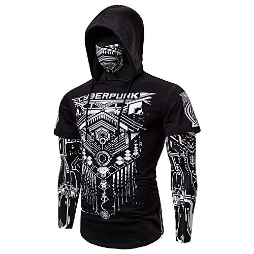 CosIdol Herren Cyberpunk Ninja Hoodie Kapuzenpullover mit Maske Kapuze Langarm Sport Slim Fit Pullover Sweatshirt M