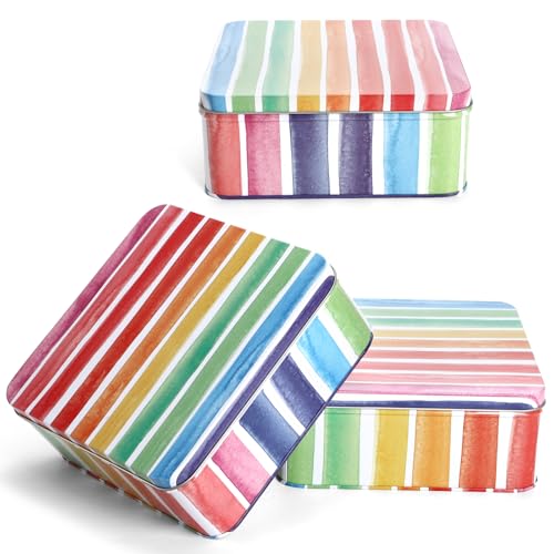 Yopay 3 Pack Metal Cookie Tin with Lid, Square...