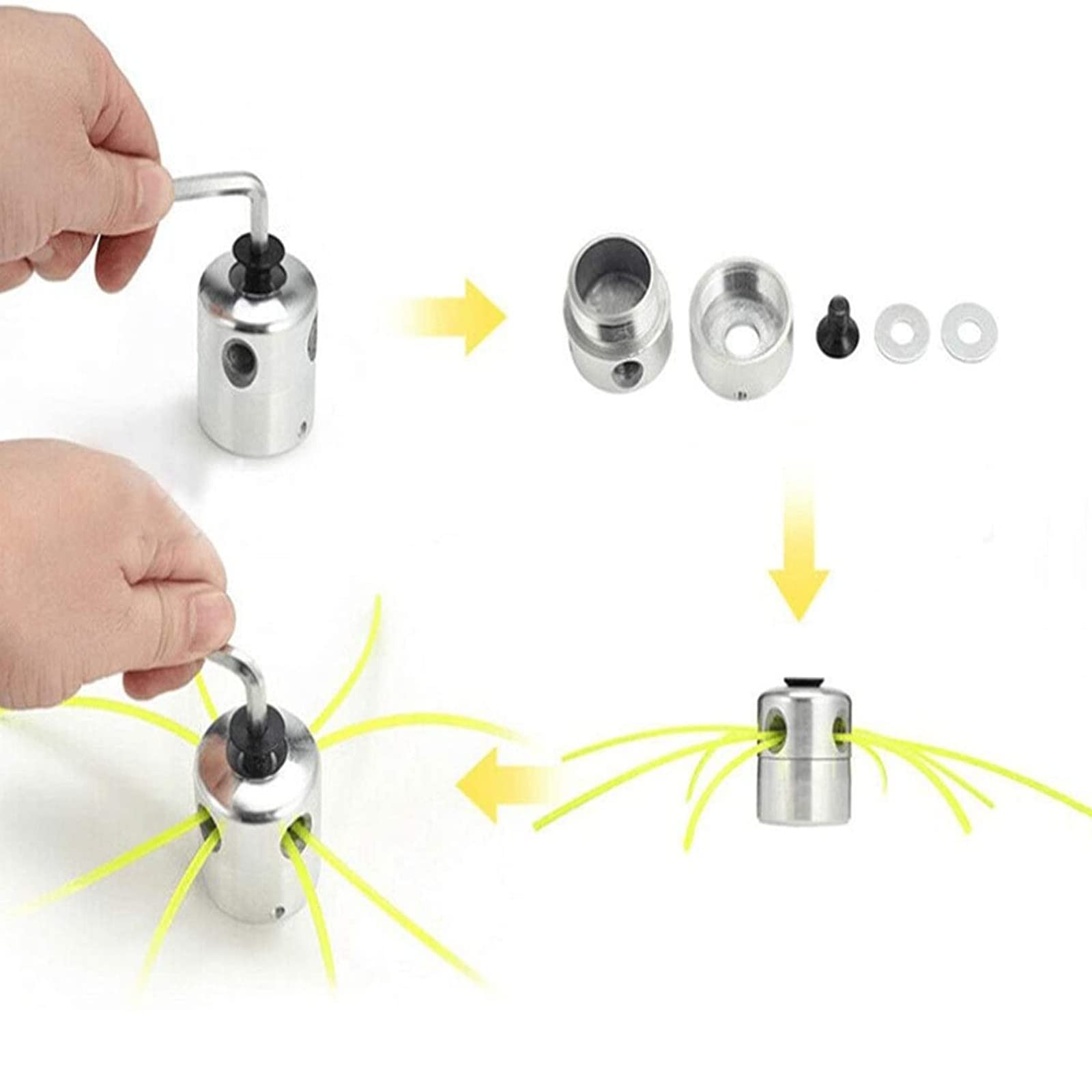 Cabezal de Aluminio para Desbrozadora Con 4 Líneas, Cuerda de Siega, Disco de Montaje y Llave Inglesa - Accesorio para Corte de Hierba y Paja