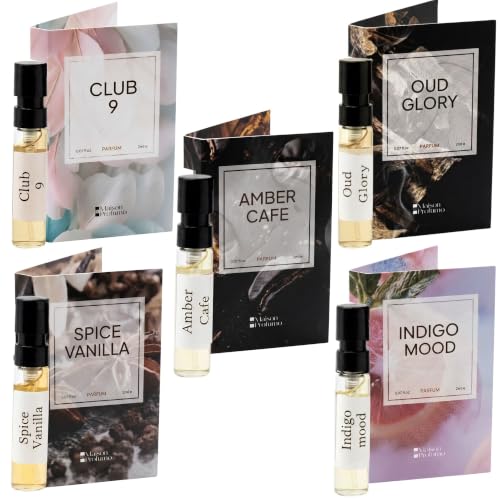 Maison De Profumo Signature Collection Discovery Set (5 x 2ml) | Club 9, Amber Café, Spice Vanilla, Oud Glory & Indigo Mood PARFUM | Fresh, Aquatic, Gourmand, Vanilla & Oud Fragrances | Luxury Mini Perfume Set Deal