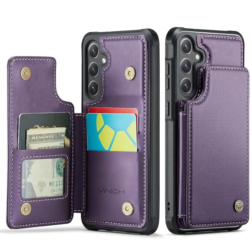 Vinich for Samsung Galaxy S24 Wallet Case with Card Holder RFID Blocking Credit Slots Kickstand Shockproof Phone Cover Fit for Galaxy S24 6.2 Purple