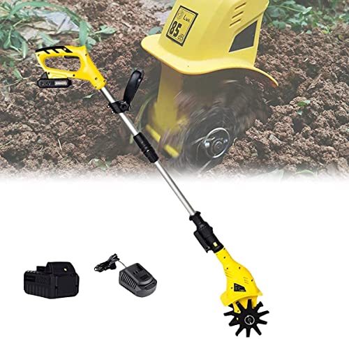 UWYTGF Electric Cordless Tiller Cultivator/Rotavator with Rechargeable Battery and Charger - Working Width 10Cm, Tilling Depth 16Cm, Ideal Cultivator for Soil Loosening