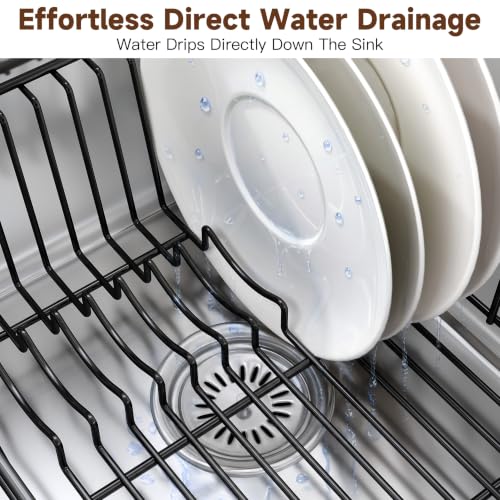 Image of JASIWAY in Sink Dish Drying Rack, Stainless Steel Small Black Dish Drainer