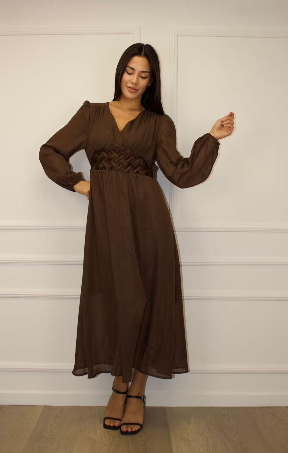 Kleid Damen Lang Chiffon Abendkleider Elegant Für Hochzeit Kleider Festlich Langarm Cocktailkleid Hochzeitsgast Partykleid Frauen Hohe Taille A Linie Frühlingskleid Puffärmel Damenkleider