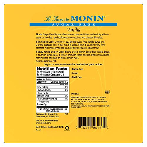 Monin - Sugar Free Vanilla Syrup, Great For Flavoring Coffee, Shakes, And Cocktails (1 Liter) #TOP7