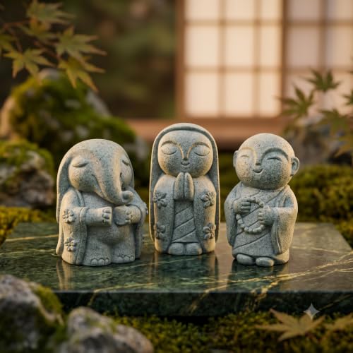 Image of Street27 3Pcs Zen Monk Statue Set, Mini Sandstone Buddha Monk Figurines for Home, Office Desk, Aquarium, Car Dashboard, Meditation Room & Table Decor, Grey