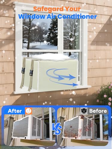 Image of Window AC Unit Cover Outdoor, Waterproof and Dust-Proof Air Conditioner Cover for Outside (Khaki, M-21 inchW x 16 inchD x 15 inchH)