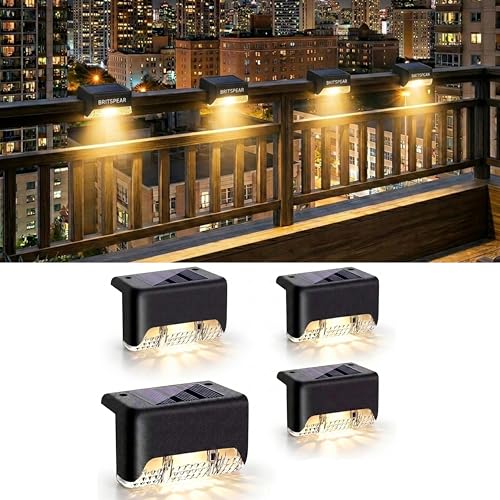 Image of BRITSPEAR Waterproof LED Solar Powered Deck Stair Outdoor Light for Railing, Wall Garden,Pathway, Backyard, Patio, and Balcony Decoration (20, Standard)