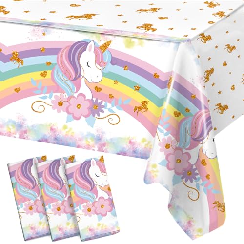 Staraise 3PCS Unicorns Tablecloths for Birthday Decoration Unicorn Party Decorations Pastel Rainbow DisposableTable Covers for Kids Girls Baby Shower Birthday Party Supplies 51.2X 86.6inch