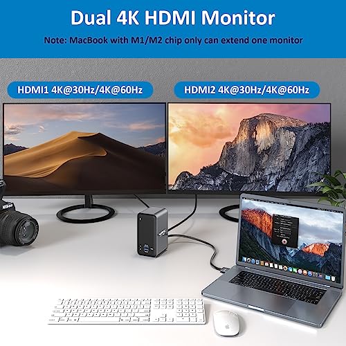 Dual Monitor Docking Station For Macbook Pro/Air, Usb C Dock Dual 4K Display, Usb C Docking Station With 2 Hdmi Ports, Vga, Usb C, 6 Usb, Pd 3.0, Ethernet, Audio/Microphone, Plug And Play #TOP1