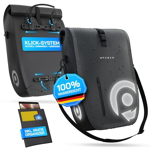OPEKER® Sacoche universelle pour vélo 28L pour porte-bagages E-Bike & vélo (amovible, étanche) - Sacoche pour porte-bagages & sac à vélo avec compartiment pour ordinateur portable et système de clic