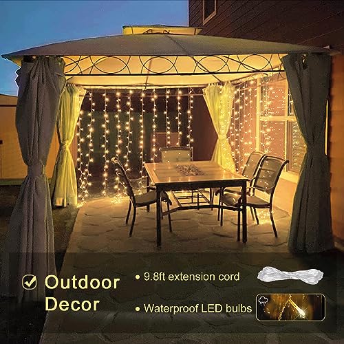 JMEXSUSS 300 LED Remote Control Christmas Curtain Lights, Plug in Fairy Curtain Lights Outdoor, Window Wall Hanging Curtain String Lights for Bedroom Backdrop Wedding Party Indoor Decor, Warm White - Image 4