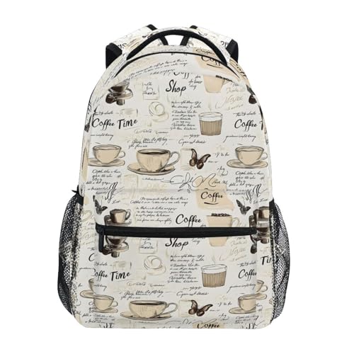 Backpacks for School, Coffee Butterfly Coffee Time Pattern School Bag for Boys Girls Kids, 16 Inch Bookbags Bagpack for Travel Classroom
