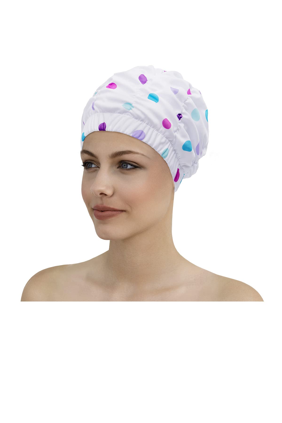 Fashy Shower Cap with Wide Headband with Colourful Dots
