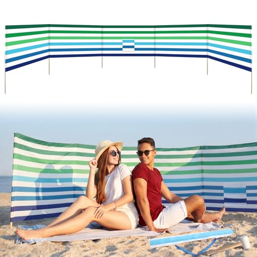 Cinnvoice 20ft Stripe Beach Windscreen Set Long Privacy Screen with 6 Hardwood Poles Rubber Mallet and Carry Bag Portable Beach Fence Wind Blocker for Summer Outdoor Sand Wind Protection