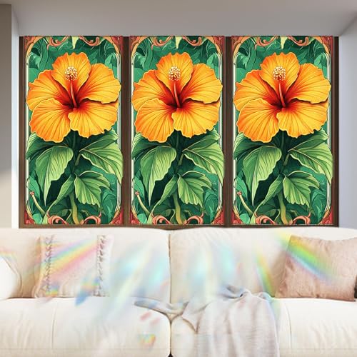 Image of Nuxovilar Yellow Flower Floral Pattern Cling Window Film 17.5x39.3 PVC