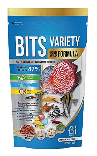 A.D.P. Fish Booster Bits Variety All Discus & Tropical Fish Food Mini Slow Sinking Pellets Grow Faster & Color Enhancing High Protein 47% for Goldfish & Aquarium Tropical Fish 60 g. Small Fish Feed