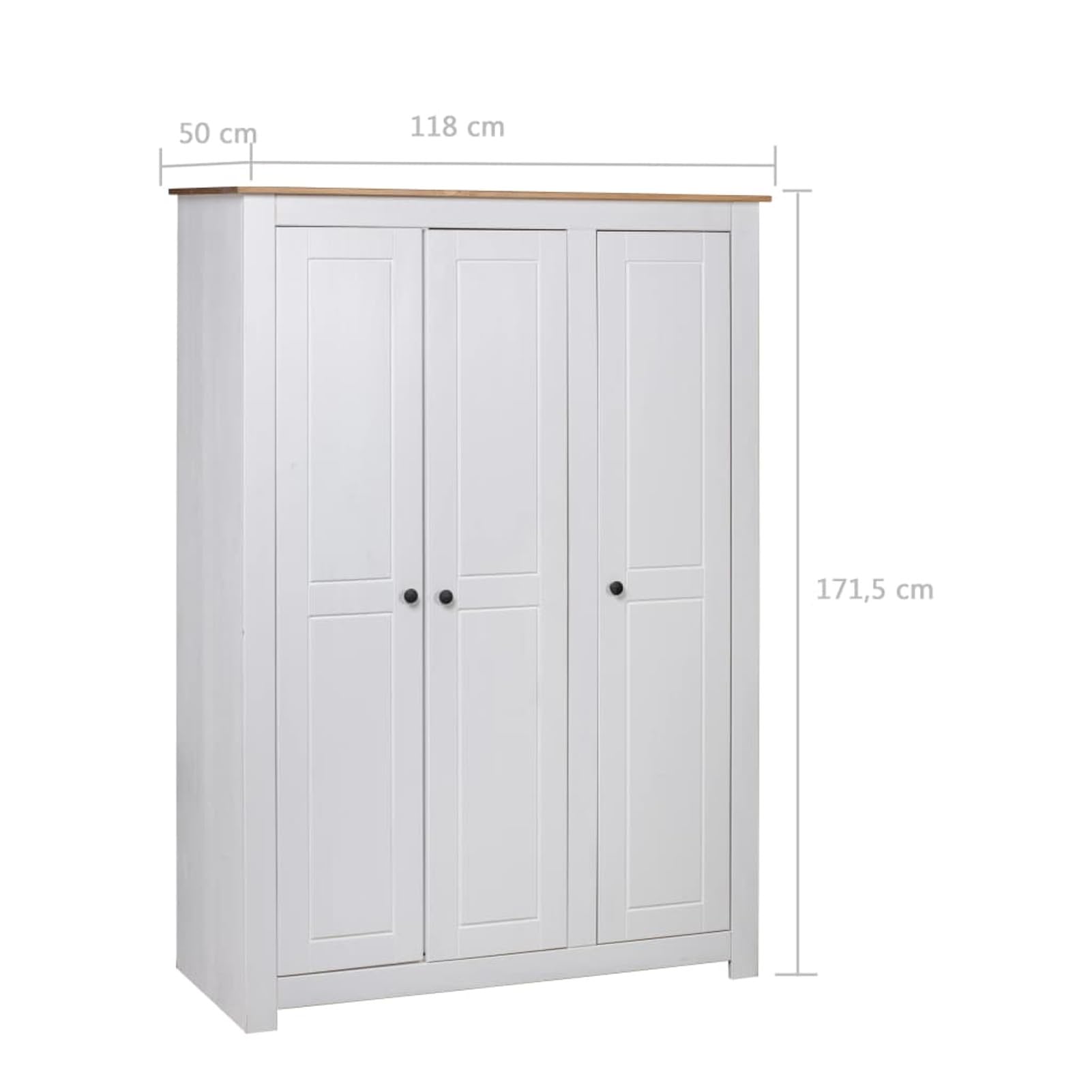 Kleiderschrank 3-Türig Weiß 118×50×171,5 cm KinderkleiderschräNke Wardrobe Bedroom Schrank Schlafzimmer Kleiderschrank Kinderzimmer Kiefer Panama Serie