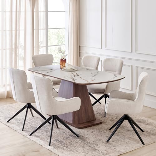 Image of Home Centre | Hadley Ceramic Top 6-Seater Dining Table | Dining Set for Home | White | 1 Year Warranty