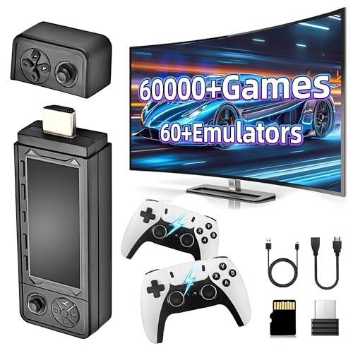 X9 Pro Retro Game Stick,Retro Game Console with Dual Rechargeable Wireless Controller,60000+ Games 60+ Emulators,Emuelec 4.3 Emulator Console,Plug and Play 4K HD Game Stick,Gift for Adult (256G)