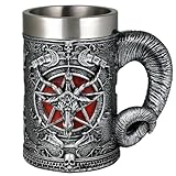 alikiki Medieval Baphomet Head Beer Mug - Sabbatic Goat Pentagram Drinking Tankard 21oz Stainless Steel Wine Coffee Cup Novelty Gothic Father Day Gift Party Decorations