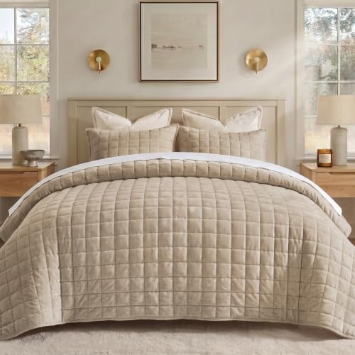 BEDELITE Velvet Quilt Set King Size, Luxury Velvet Comforter Bedding
