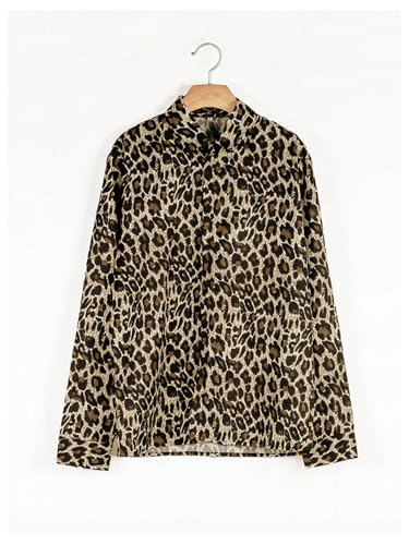 Men's Leopard Button Down Shirts Cheetah Graphic Long Sleeve Hipster Cool Blouse2