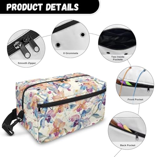 Image of Drnuikhe Watercolor Flower Yarn Bag Crochet Storage Bag with Shoulder Straps, Yarn Bag for Carrying Projects, Kitting Needles, Crochet Hooks and Other Accessories