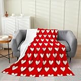 Red White Throw Blanket 40'x50' Cute Heart Pattern Fleece Blanket For Home Bed Couch Sofa Valentine Day Gift Flannel Blanket Cartoon Love Geometric Love Heart Lightweight Cozy Plush Bed Blanket