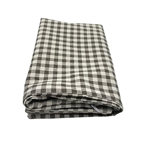 ギンガムチェック ?麻 クッションカバー 日式 座布団カバー リンネット 抱き枕カバー (60x60cm, カーボンブラック)