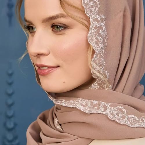 Embroidered Chiffon Hijab Shawl Elegant Sheer Floral Headwraps Scarves For Evening Dress3