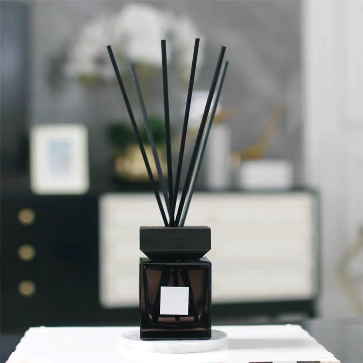 Set Bottiglie Vetro per Diffusore Aromaterapia 200ml Coperchio Legno e Bastoncini Rattan, Contenitore Profumo Ricaricabile per Bagno e Soggiorno