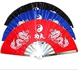 Speduckk Traditional Chinese Kung Fu Fan Decorative Folding Fans Wushu Dragon Tai Chi Stainless Steel Frame Dance Fighting Fan 3 Color Available (red)