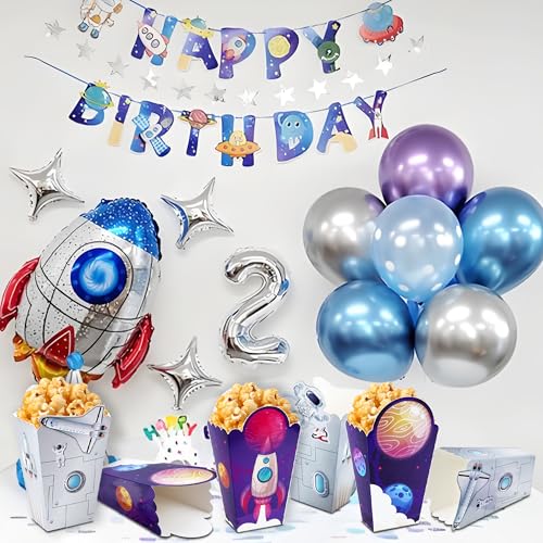 Image of 24Pcs Outer Space Themed Paper Popcorn Treat Boxes Candy Cookie Container for Astronaut Galaxy Birthday Party Supplies