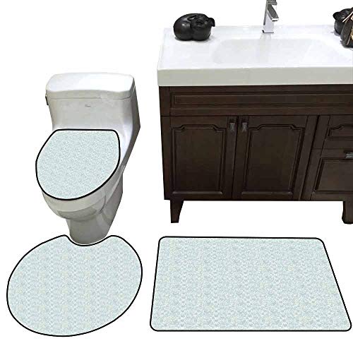 3 Piece Toilet lid Cover mat Set Vintage Lace Pattern Backdrop with Floral