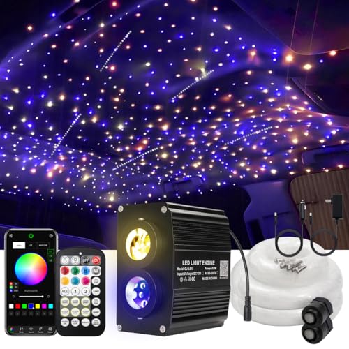 Image of AKEPO 18W Meteor Twinkle 2-in-1 APP Fiber Optic Lights, RGBW Dual Color Twinkle 750pcs of 9.8ft /3m Mixed Size Fiber Strands+240pcs Fiber Shooting Star Ceiling Light Kit for Starlight Headliner /Home