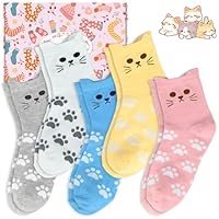 KOOOGEAR Cat Socks Christmas Gifts for Kids Girls,5 Pairs Cute Cotton Cat Socks Funny Novelty Animal Sock Lovers Xmas Gifts for Kids Teenage Girls (UK, Age, 9 Years, 12 Years, Regular)