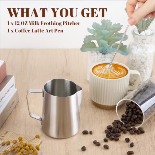 Image of Amrules Milk Frothing Pitcher 12oz Frother Cup Barista Tools, Frosted