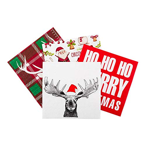 Restaurantware White Paper Luncheon Napkin - Holiday Moose - 13" X 13" - 20 Count Box #TOP1