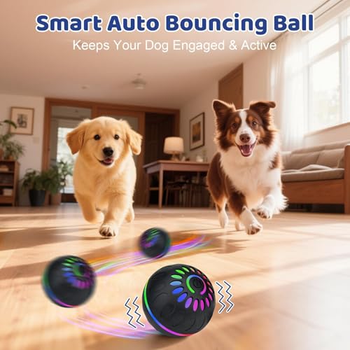 Pipihome Interaktives Hundespielzeug Ball, Hundeball Elektrisch Automatisch Rollender mit LED-Lichtern Spielball, Hundespielzeug Intelligenz für Kleine/mittlere/große Hunde, USB Wiederaufladbar