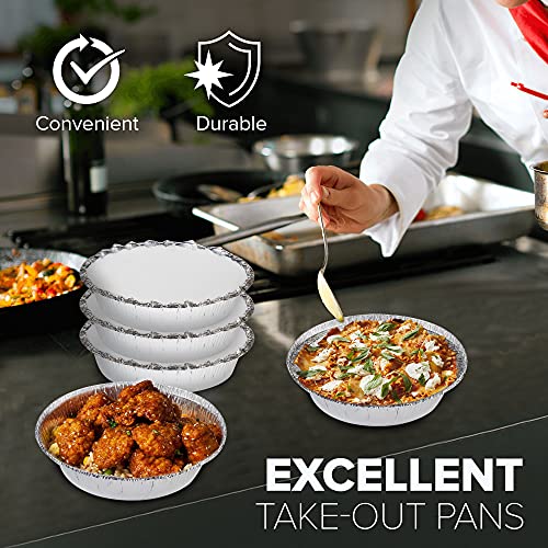 Fit Meal Prep [50 Pack] Round 7 Inch 24 Oz, 1.5 Lb, 0.75 Quart Disposable Aluminum Foil Pan Take Out Food Containers With Flat Board Lids, Steam Table Hot Cold Freezer Roasting Baking Oven Safe #TOP3