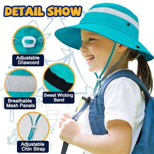 Image of Outdoor Kids Sun Hat for Boys Girls Wide Brim Mesh Bucket Hat UPF 50+ Sun Protection Breathable Summer Fishing Safari Hat